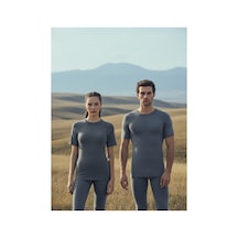 Blackspade Vücuda Oturan İçlik Unisex Termal Tişört Bisiklet Yaka, 2. Seviye Isı Koruma-9258 Gri Melanj