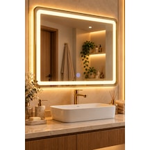 Dikdörtgen Led Işıklı Ayna 70x50 Cm 3 Işık Modlu Dokunmatik Altın Çerçeveli Banyo Aynası Altın - 941115627 Altın