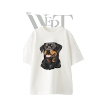Thewert Rottweiler Tasarım Baskılı Ünisex Beyaz Oversize T-shirt