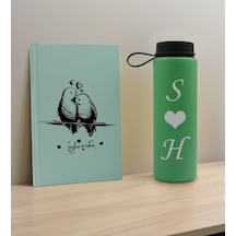 Bk Gift Sevgiliye Özel İsimli Su Yeşili Defter Ve Yeşil Cam Matara Hediye Seti-4, Sevgiliye Hediye, Sevgililer Günü, Yeni İş Hediyesi