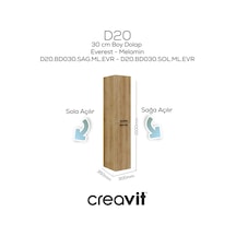 Creavit D20 30 Cm Sola Açılır Boy Dolabı Everest Melamin Kapak Ahşap