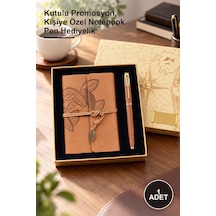 1 Adet Taba Deri Defter Ve Kahverengi Metal Kalem Seti Kutulu Promosyon, Kişiye Özel Notebook Pen Hediyelik