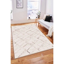 Bej Spor Kaymaz Tabanlı Makinede Yıkanabilir Halı Cz08n11