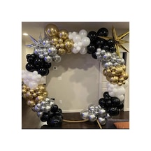 Krom Gold Gümüş Siyah Ve Beyaz Balon Zinciri 100 Adet Mix