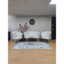 Zafir Papatya Çay Seti Koltuk Takımı Siyah Boyalı Sivriltme Ayak, Balkon, Salon, Ofis, Cafe Koltuk Takımı Krem