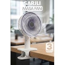 Şarjlı Klipsli Masa Vantilatörü 3 Kademe Seyahat Masaüstü Vantilatör Taşınabilir Fanı Beyaz F131