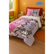Kuromi Best Friend Temalı Tek Kişilik Yorgan Ve Yastık Kılıfı Şeritli