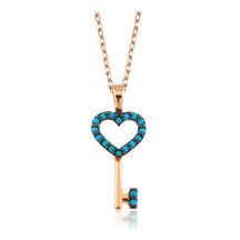 925 Ayar Gümüş Mavi Kalpli Anahtar Kadın Gümüş Kolye Rose Gold 925 Ayar Gümüş Mavi Kalpli Anahtar Kadın Gümüş Kolye Rose Gold