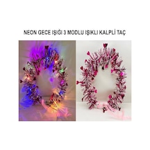 Mey İthalat Kalp Püsküllü Gece Parıltısı 3 Modlu Led Li Işıklı Taç Fuşya Renk