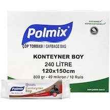 Polmix Endüstriyel Konteyner Boy  Çöp Torbası Siyah 10 x 10'lu 120 x 150 CM