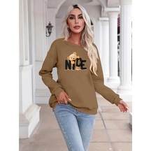 Supplierby Kadın Uzun Kollu Bisiklet Yaka Viskon Iki Iplik Bluz Bej