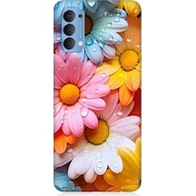 Oppo Reno 4 Uyumlu Renkli Çiçekler Damlacık Desenli Silikon Kılıf