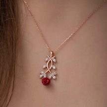 ​Gümüş Kırmızı Gül Kolye (510927603)