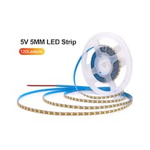 5 Volt 2835 Şerit Led 5 Mm Mavi 120 Ledli Ip20 5 Metre