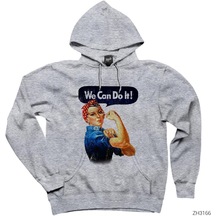 We Can Do It Gri Kapşonlu Sweatshirt Hoodie