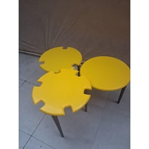 Zigon Dümen Sehpa 90609 Yuvarlak Model Kayın Torna Parlak Sarı Tabla Ceviz Ayak Sarı