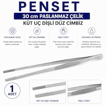 Penset 30 Cm Paslanmaz Çelik - Küt Uç Dişli Düz Cımbız