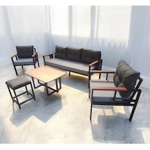 Pielize Bahçe Balkon Mobilyası Gri Antrasit 3+1+1 Sehpa Puf Antrasit - Gri