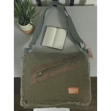 Vintage Salaş Orta Boy Unisex Günlük Çapraz Postacı Tablet Çantası M 32 Cm X 27 Cm Haki