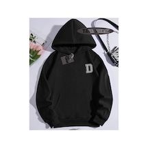 Tarzsokak Kapşonlu Sweatshirt Siyah D Harfi İsme Özel Tasarım