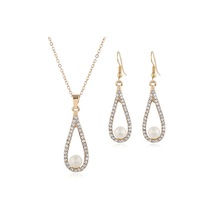 Girift Vintage Glisten Kristal Su Damlası Kolye Küpe Takı Seti İnci Taşlı Altın