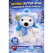 Trust Store Şapkalı Ve Atkılı Peluş Kutup Ayısı 30 Cm Yumuşacık Dolgulu Sevimli Oyuncak Beyaz