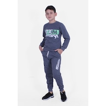 Fyk Kids Yuvarlak Yaka Baskılı Erkek Çocuk Eşofman Takımı Füme