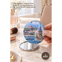 3 Adet El Aynası Taşlı İstanbul Tasarımı İnce Model, El Ve Cep Kullanımı, 7 Cm, Hand Mirror Pocket Mirror Altın