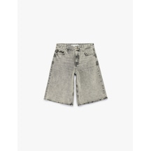 Koton Pamuklu Normal Bel Regular Fit Yıkamalı Cepli Denim Şort Gri 6sal40205md