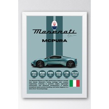 Maserati Mcpura Premium Araba Tablosu - Teknik Özellikli İtalyan Otomobil Duvar Dekoru Beyaz