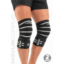 Fitness Diz Bandajı Knee Wraps Ağırlık Crossfit Dizliği Sarmalı Dizlik Cırt Bantlı - 2 Adet - Siyah/gri Desen