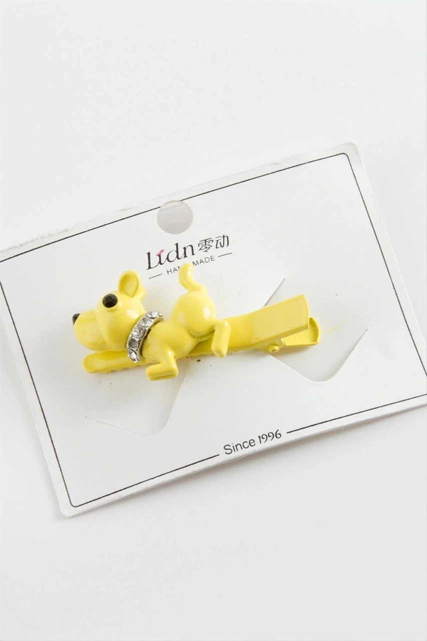 Köpek Taşlı Pens Toka Sarı