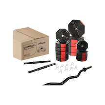 Tanspor 100 KG Halter Full Kısa + Uzun Düz + Z Bar Set-KIRMIZI