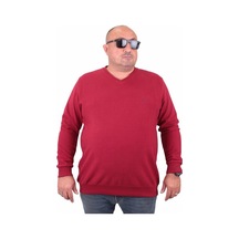Starbattal Büyük Beden Selanik V Yaka Classic Sweat 23201 Bordo-Bordo