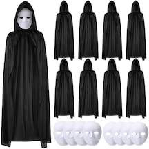 120 Cm Siyah Kapüşonlu Pelerin Ve Boyanabilir Karton Maske 8 Li Set 5691