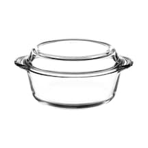 Borosilikat Yuvarlak Kapaklı Tencere, 2100 Cc Isıya Dayanıklı Cam Fırın Kabı, 246x216 Mm Açık Altın