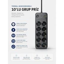 Ers Termal Akım Korumalı Usb Type-c Girişli 10'lu Grup Priz 2500w Güç Kapasitesi Kopya Diğer