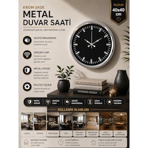 Elegance 40 Cm Metal Dekoratif Duvar Saati Krom
