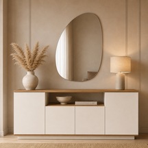 Voguemaxima Home Aura 4 Kapaklı Raflı Konsol 180x44,5x75 Cm Beyaz Atlantik Çam Atlantik Çam - Beyaz