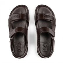 Fame Step Hakiki Deri Unisex Ortopedik Sandalet Yumuşak Taban Cırtlı Comfort Yazlık Günlük Terlik Acı Kahverengi