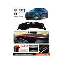 Peugeot 408 2022-2026 Uyumlu Torpido Örtüsü, Torpido Kılıfı - Siyah-kırmızı - Pe033