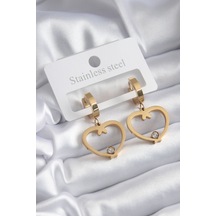 316l Çelik Gold Renk Kalp Model Zirkon Taş Detay Kadın Küpe Çok renkli