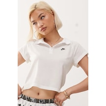 Nike Sportswear Retro Polo Slim Fit T-shirt Kadın İnce Dokulu Kısa Kesim Polo Yaka Tişört Beyaz
