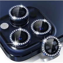 Nettech Apple iPhone 15 Pro Uyumlu Diamond Taşlı Model Kamera Cam Koruyucu - Mavi