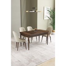 Ikon Barok Desen 80x132 Mdf Açılabilir Mutfak Masası Takımı 4 Adet Sandalye Krem