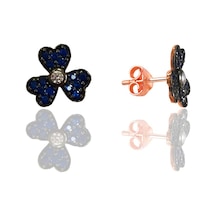 Gümüş Rose Safir Taşlı Üç Yapraklı Yonca Küpe