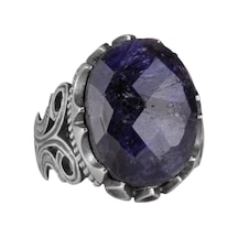 925 Ayar Gümüş Erkek Yüzük - Farklı Yaratılmış Taş Seçenekleri İle Siyah Safir Yaratılmış Taş Gümüş