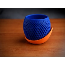 3d Baskı Küre Saksı - Kafes Dokulu İki Parçalı Dekoratif Saksı - Mavi-turuncu