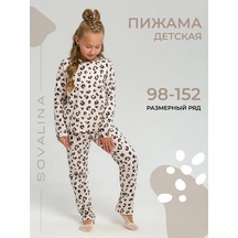 Sovalina Çocuk Pijama Takımı, Pantolonlu Ve Uzun Kollu Pamuklu 249970130 Tozlu Pembe