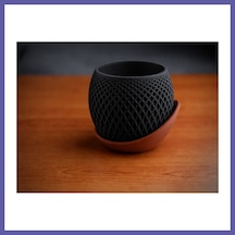 Bezos 3d Baskı Küre Saksı - Kafes Dokulu İki Parçalı Dekoratif Saksı - Siyah-kahverengi Nıda 84255299